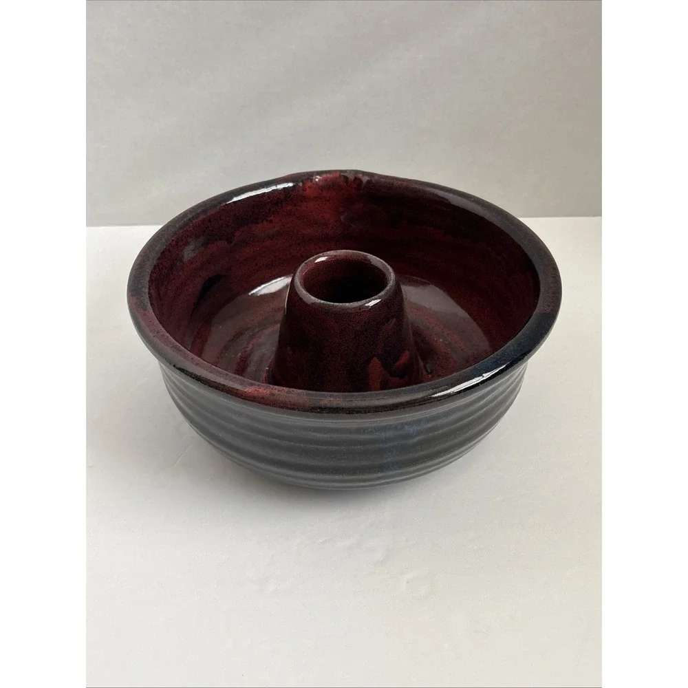 Studio Art Signed Handmade Glazed Burgundy Bundt Pottery